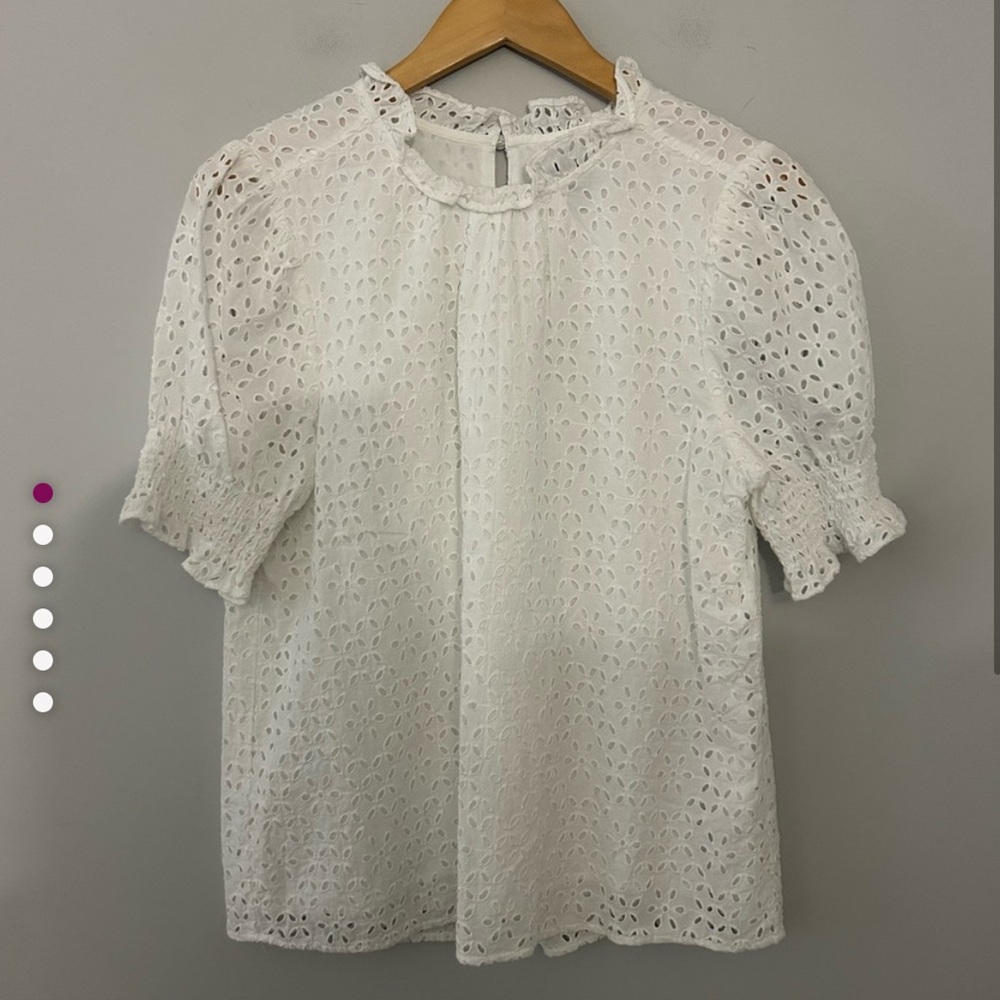 J. Crew White Eyelet Lace puff sleeve Top